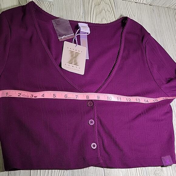 Savage X Fenty Cropped Long Sleeve Purple Cardigan Sweater Womens Size 12-14 NWT - Picture 9 of 10